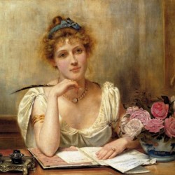 A young lady writing